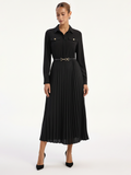 Plissiertes Langarm-Hemdblusenkleid mit Gürtel