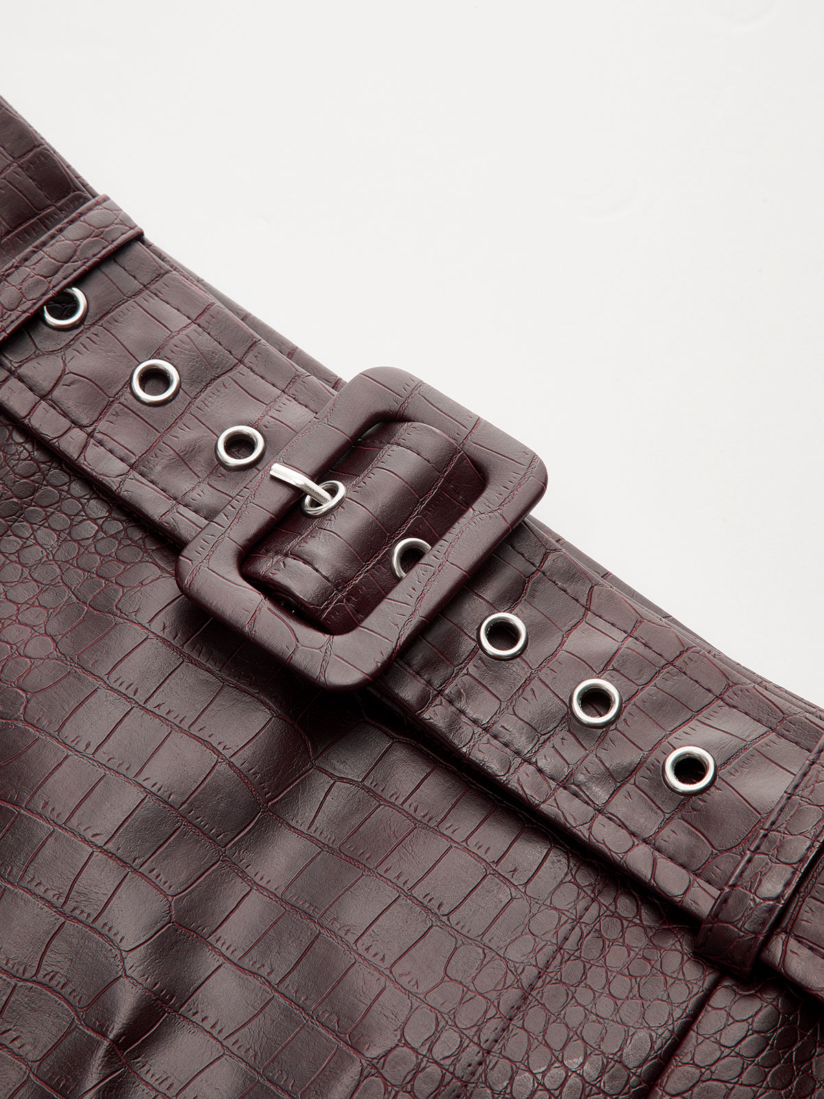 Crocodile Embossed Faux Leather Belted Mini Skirt
