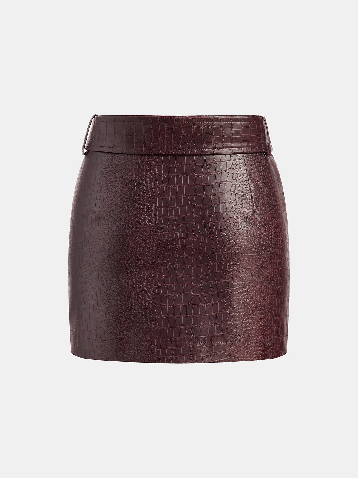 Crocodile Embossed Faux Leather Belted Mini Skirt
