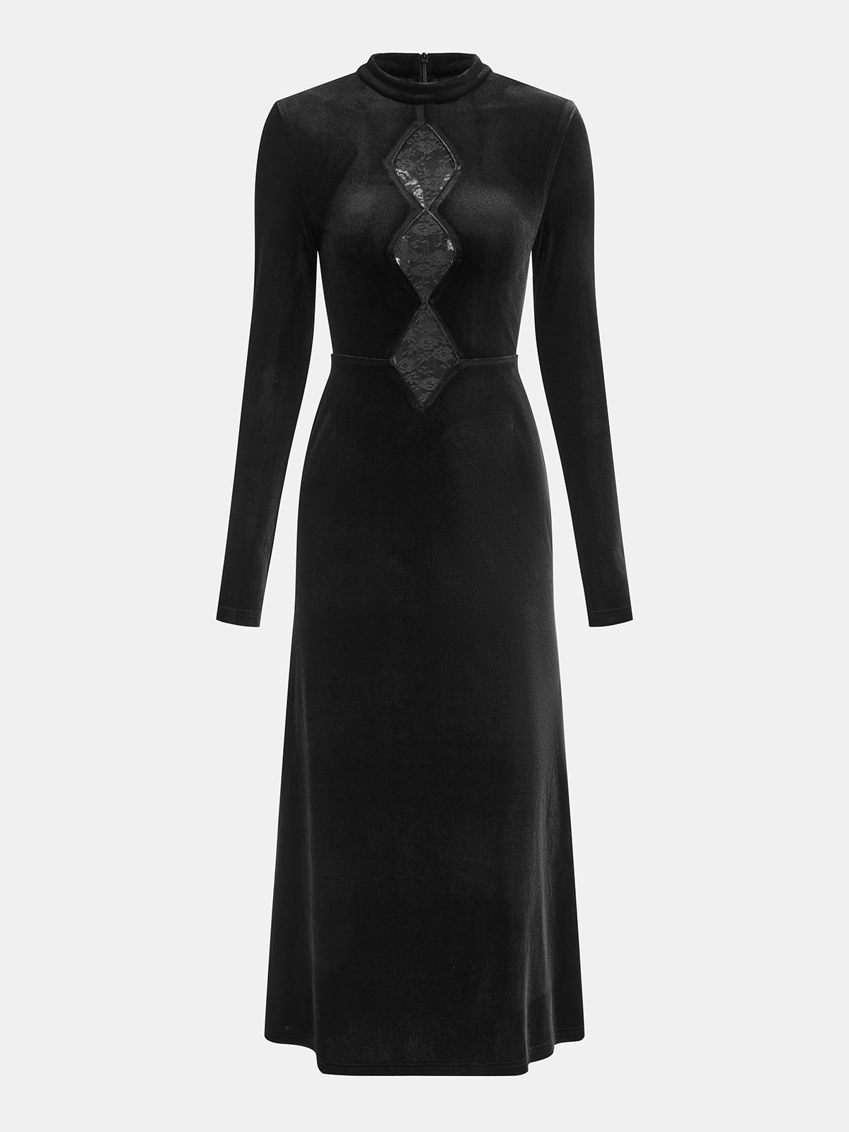 Maxikleid mit Samt und Spitze, Langarm