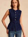 Suede Effect Vest with Belt
