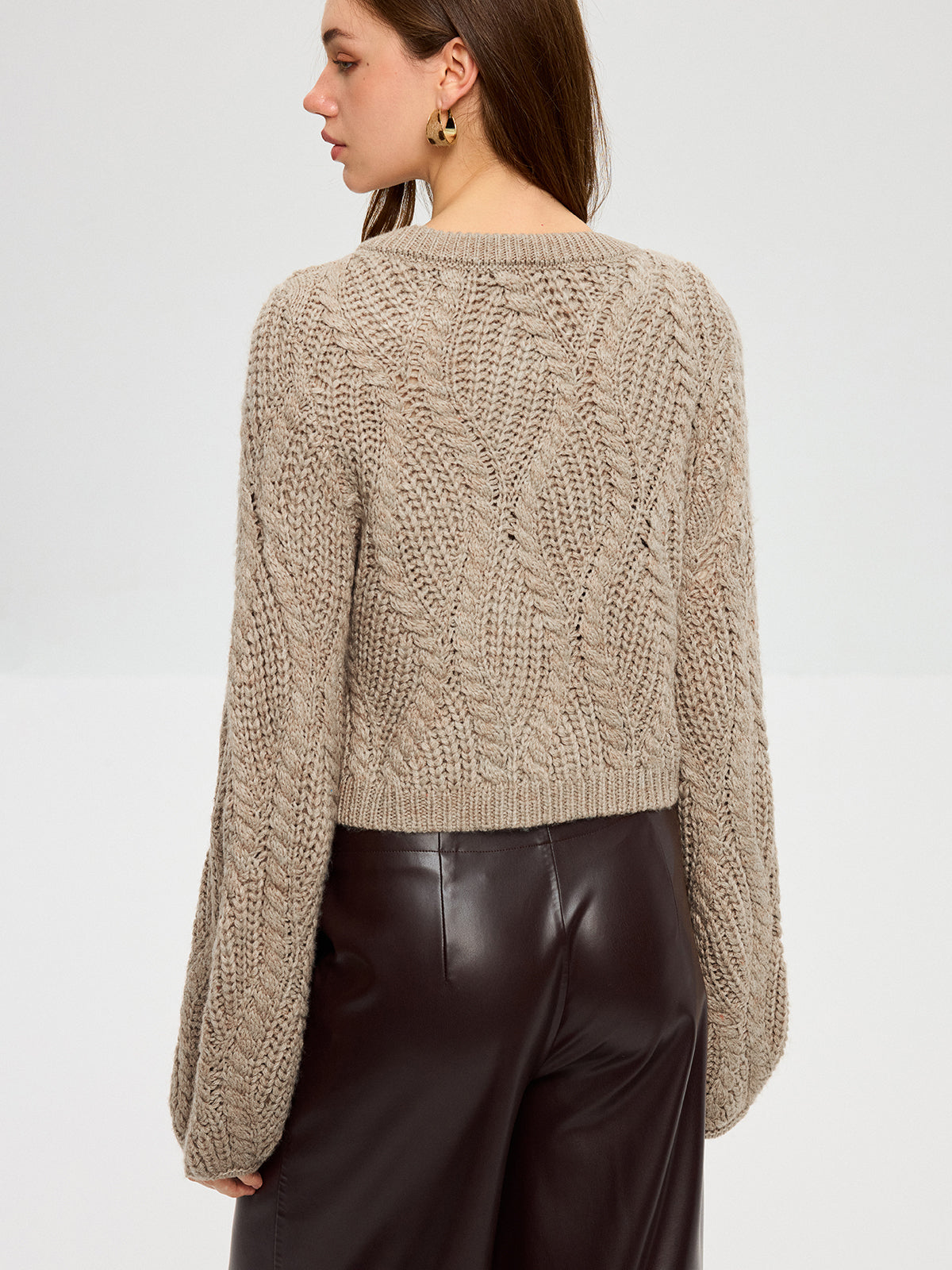 Wool Blend Cable Knit Cardigan