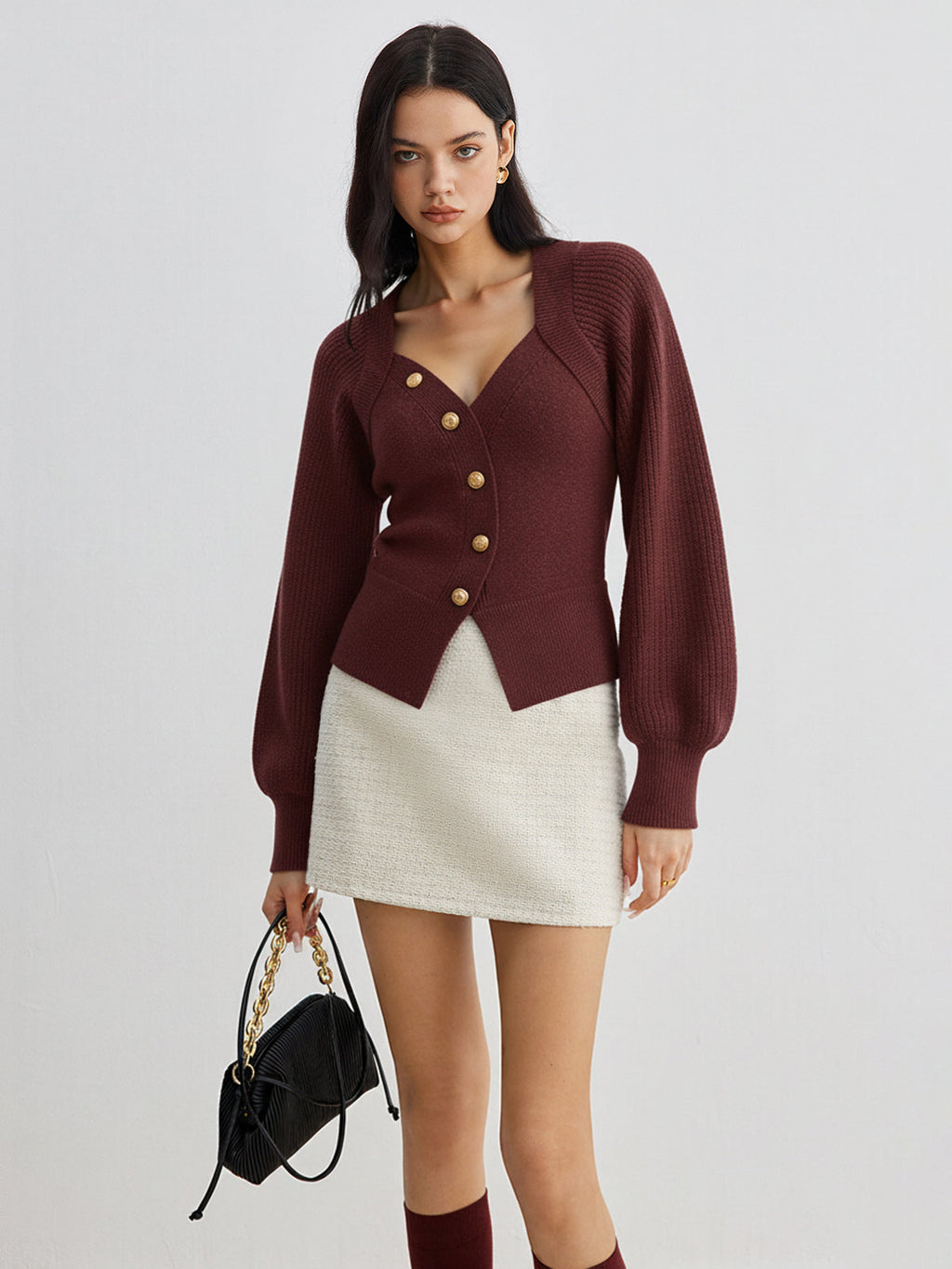 Asymmetrischer Deko-Knopf-Pullover