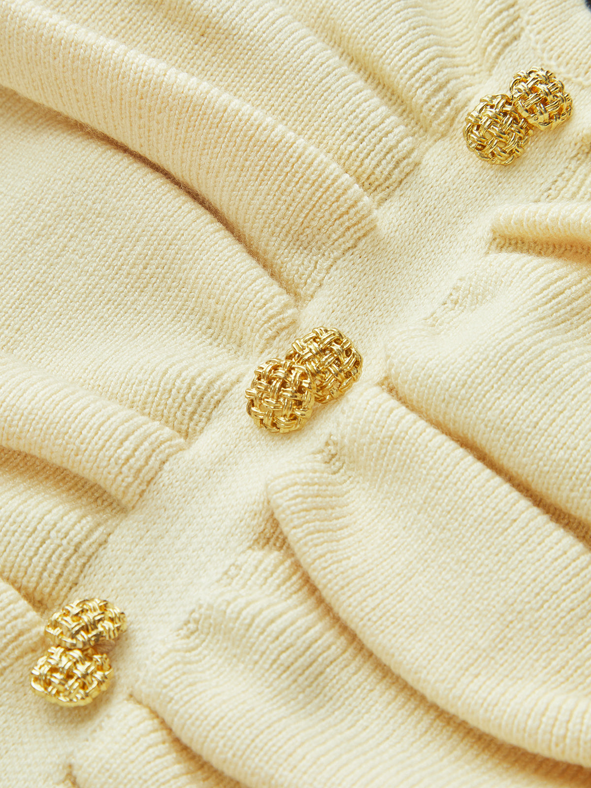 Color-Block Ruched Button Front Knit Top