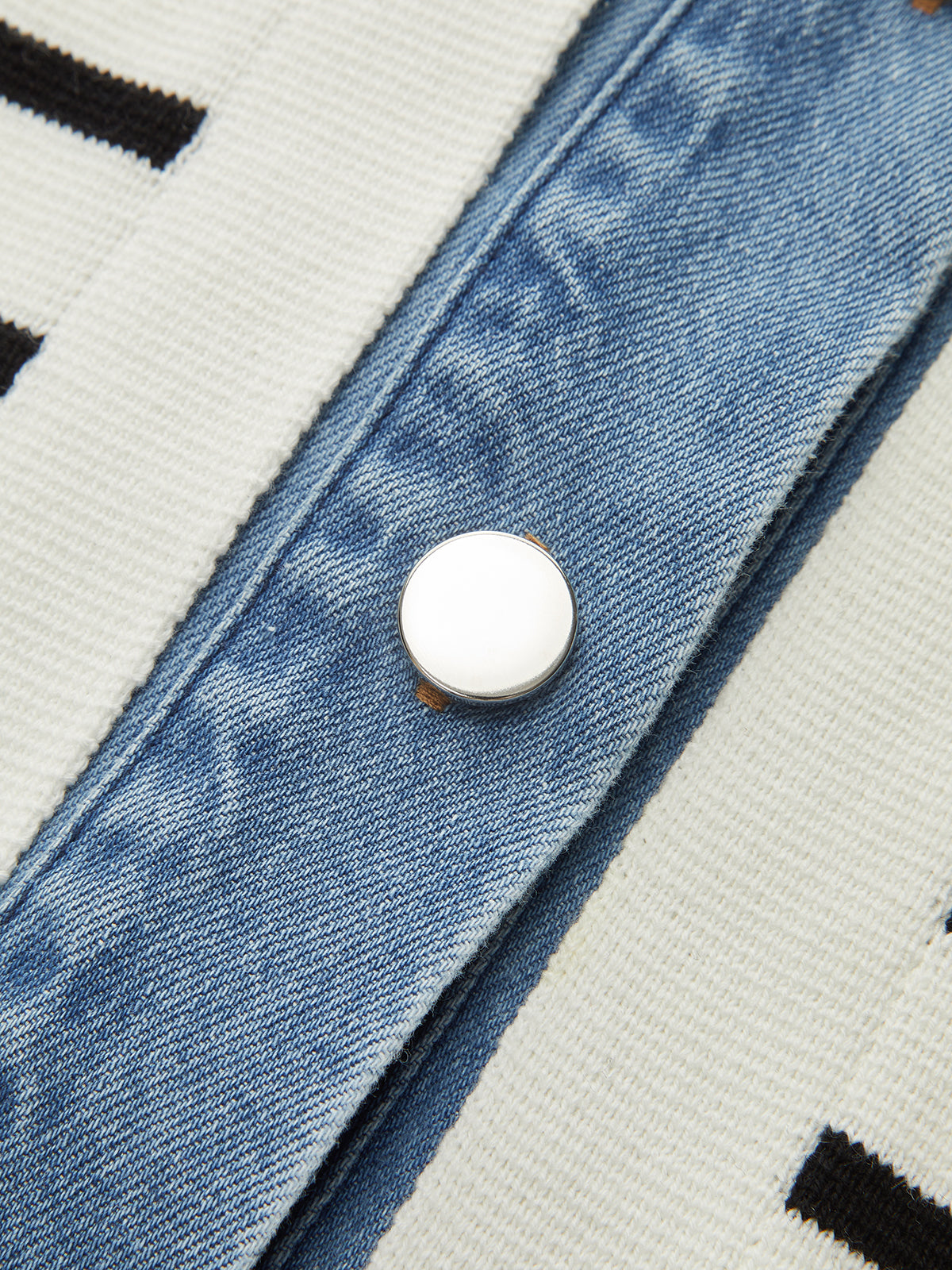 Denim Panel Striped Knit Shirt