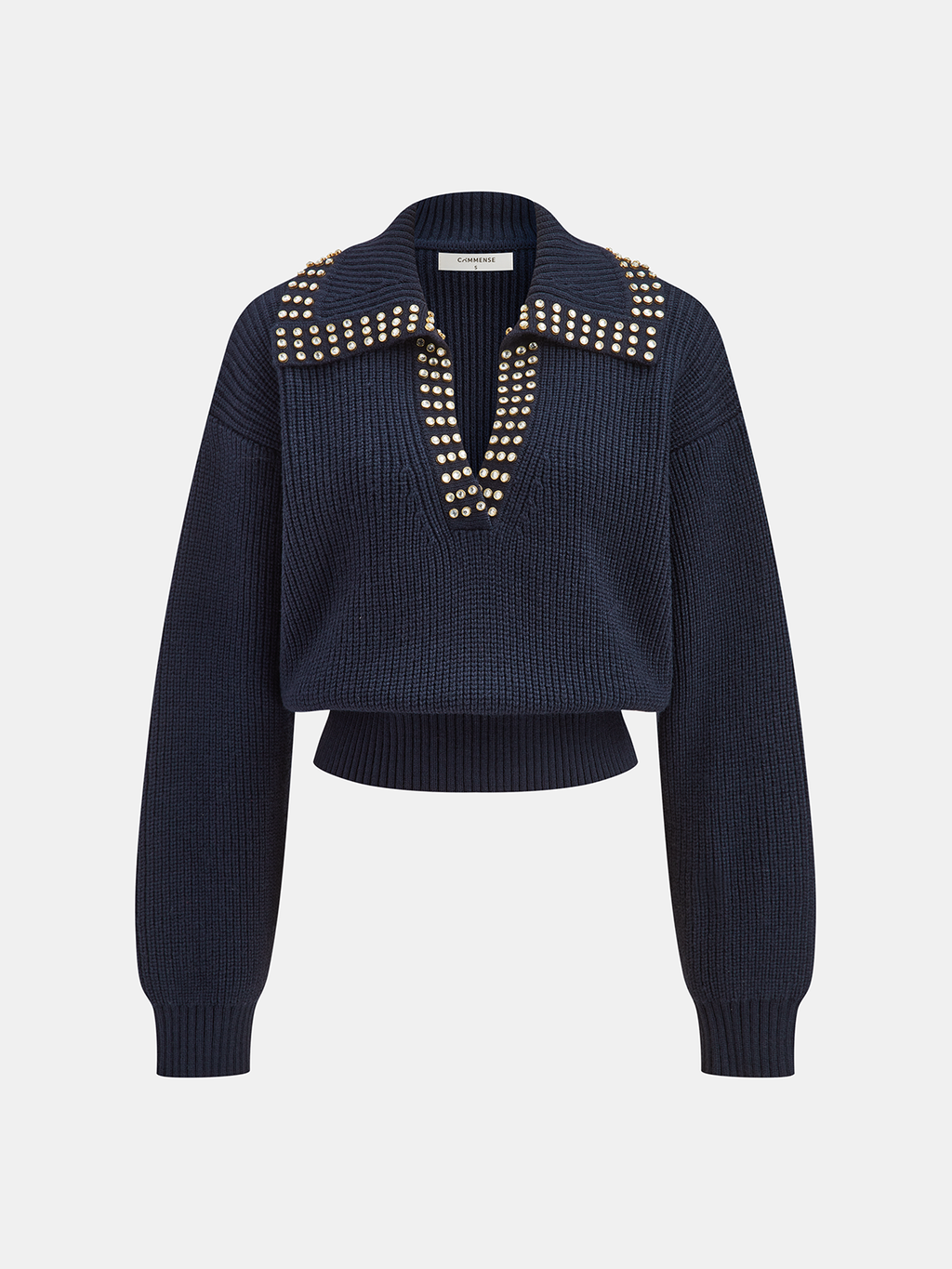 Pull en V en laine mélangée avec col clouté