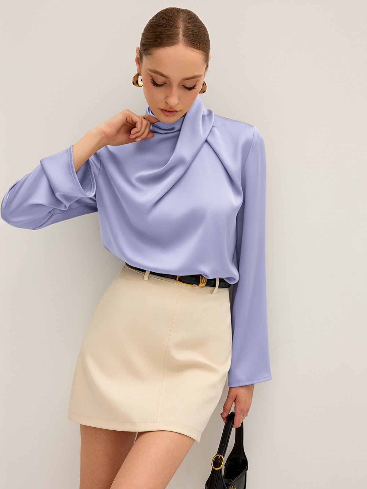Satin Draped High Neck Blouse