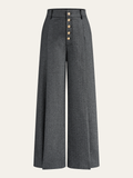 High-Waisted Button-Front Wide-Leg Pants