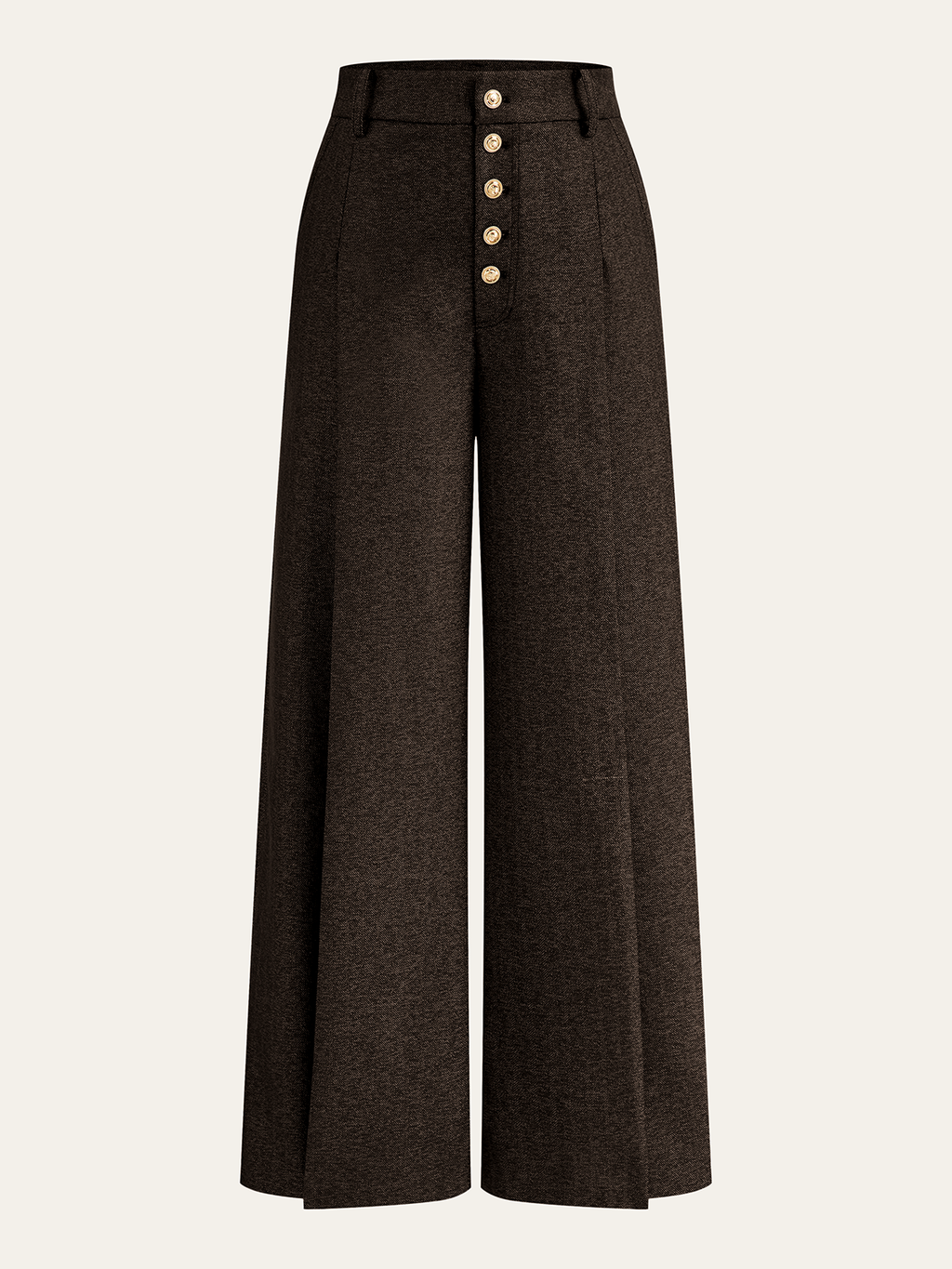 High-Waisted Button-Front Wide-Leg Pants
