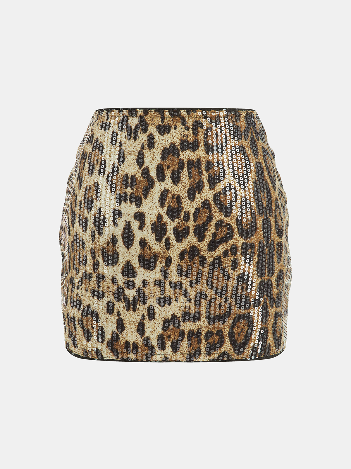 Leopard Print Sequin Mini Skirt