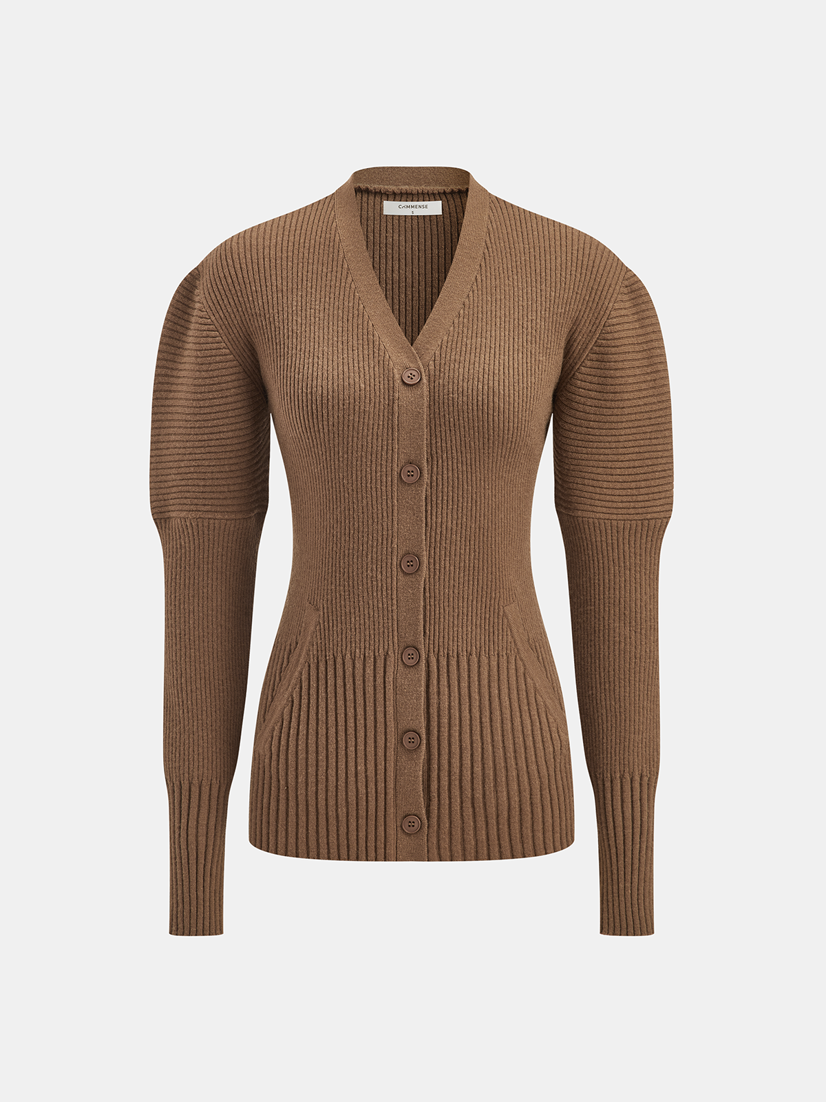 Puff Sleeve Ribbed V-Neck Cardigan