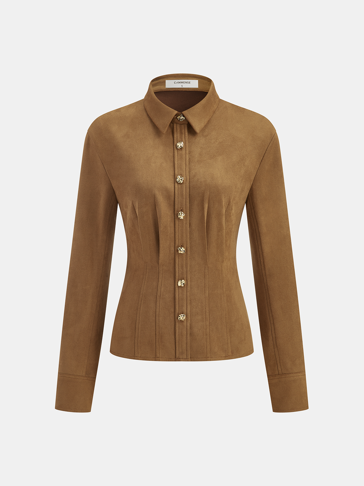 Pleat Collared Suede Effect Shirt