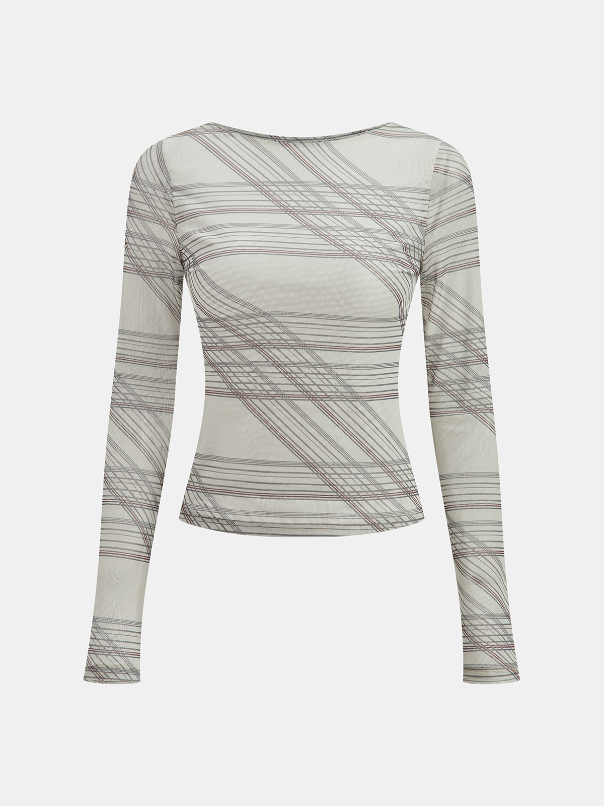 Striped Semi-Sheer Long Sleeve Blouse