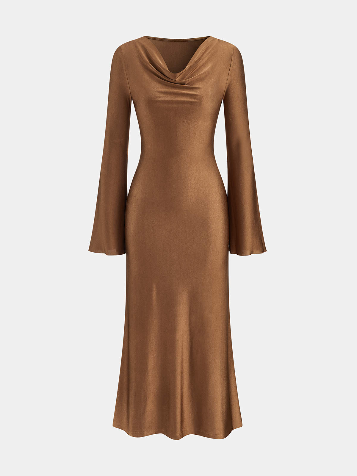 Maxikleid mit Wasserfallausschnitt und ausgestellten Ärmeln 