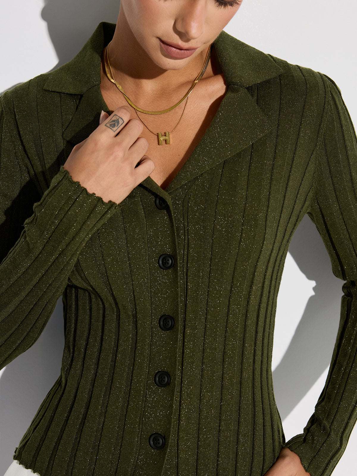 Collared Textured Button Wool Blend Sweater