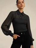 Geripptes, halbtransparentes Langarmshirt