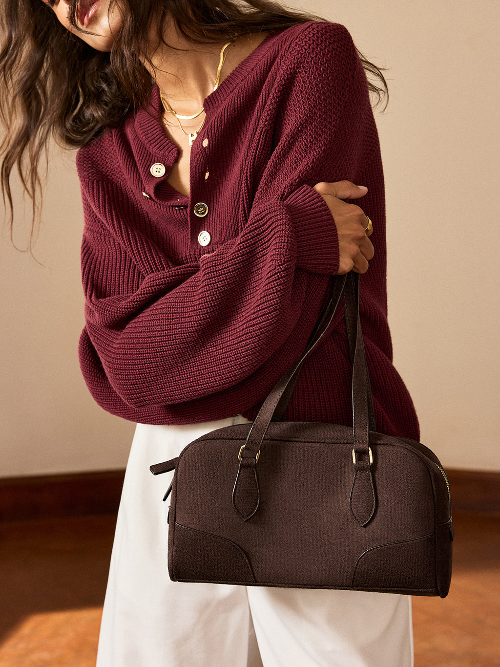Retro Wildlederhandtasche