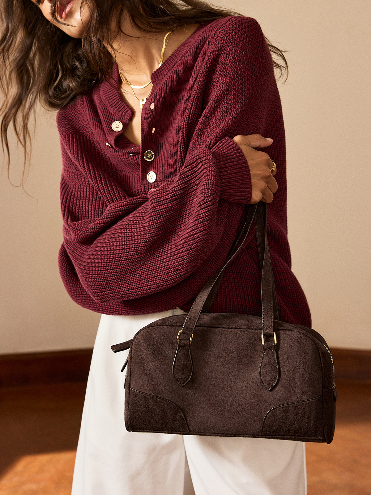 Retro-Wildlederhandtasche 