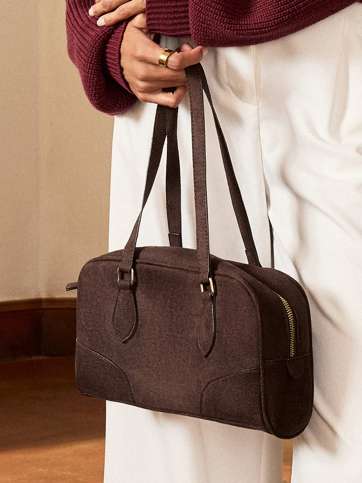 Retro-Wildlederhandtasche 