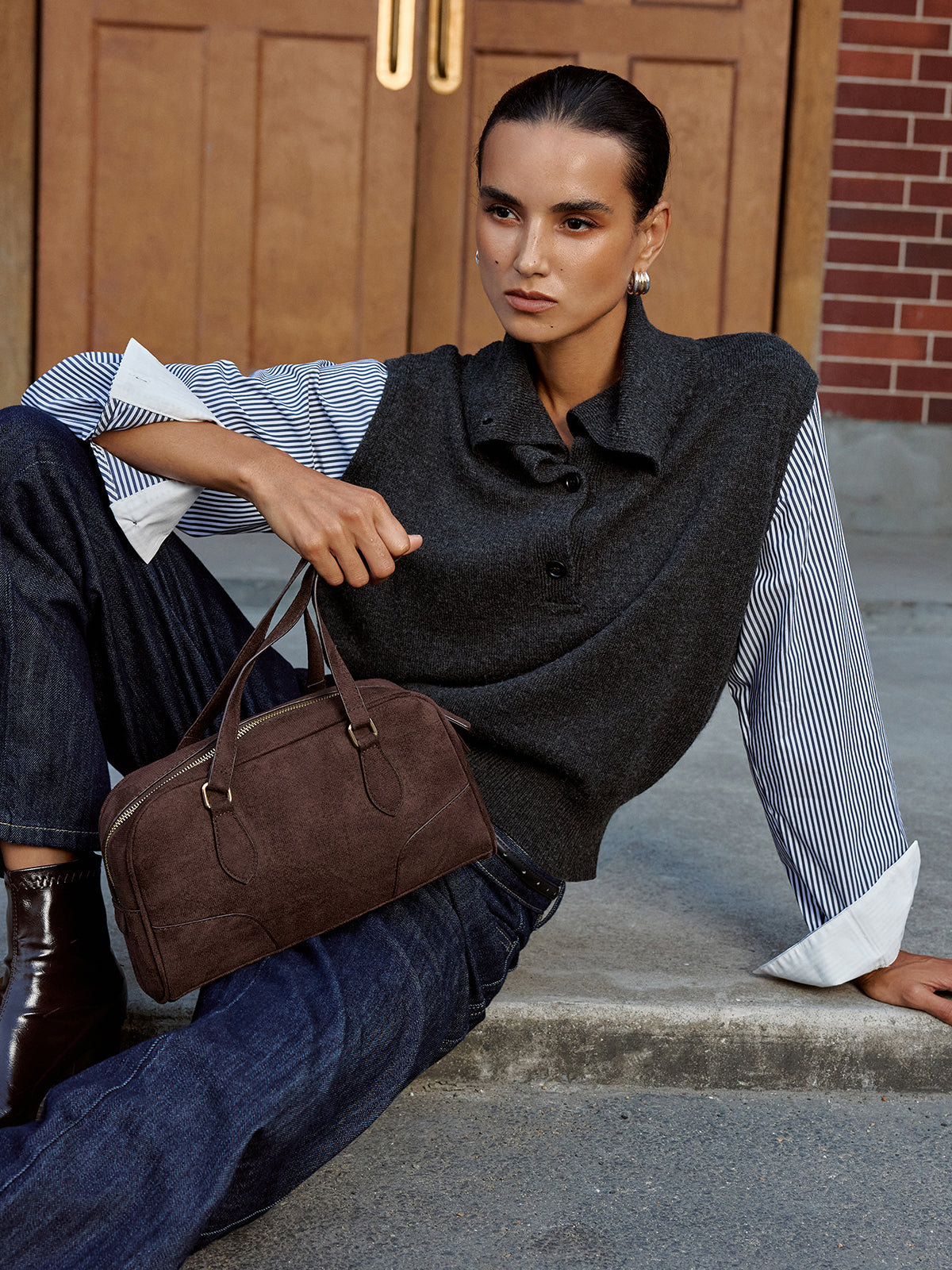 Retro-Wildlederhandtasche 