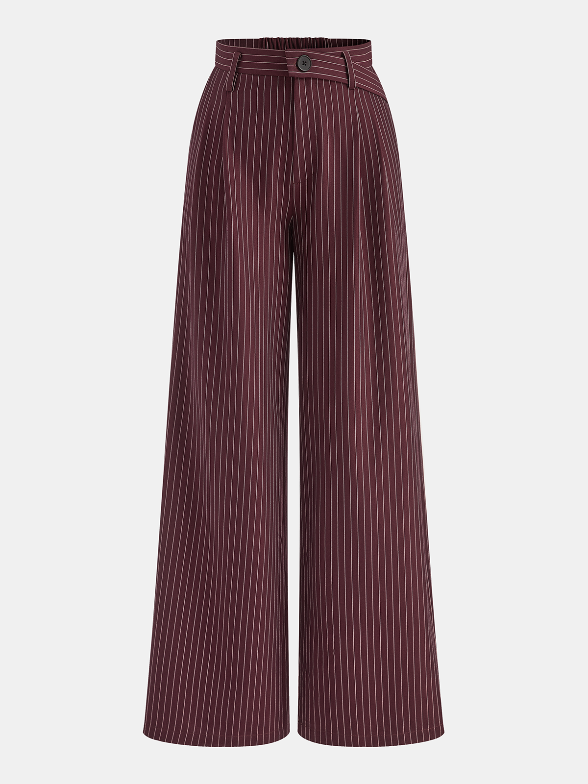 Asymmetric Waistband Pinstripe Wide-Leg Pants
