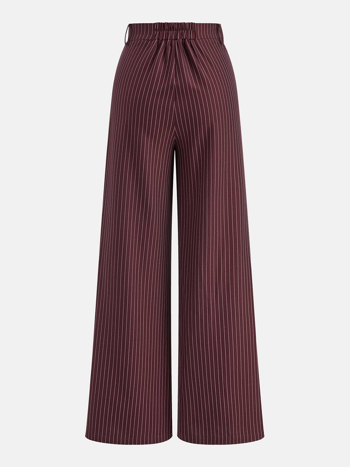 Asymmetric Waistband Pinstripe Wide-Leg Pants