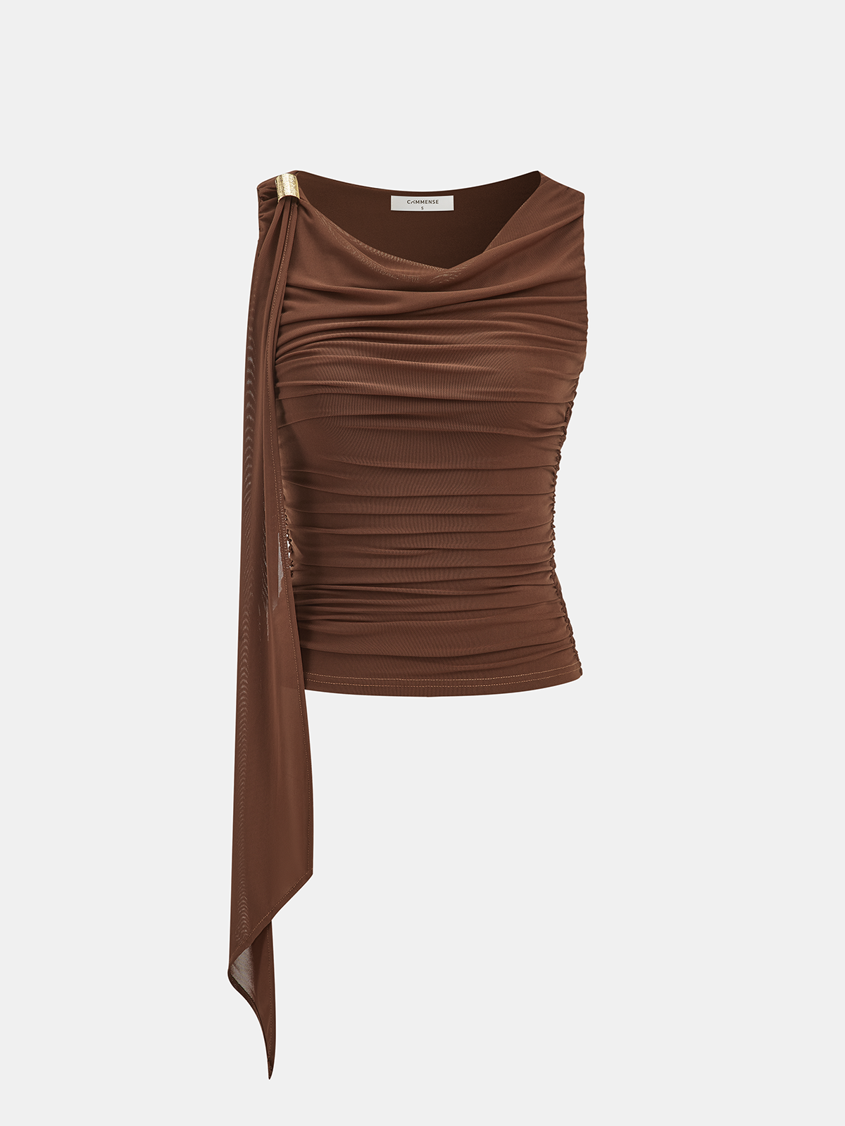 Ruched Off-shoulder Top with Metal Decor