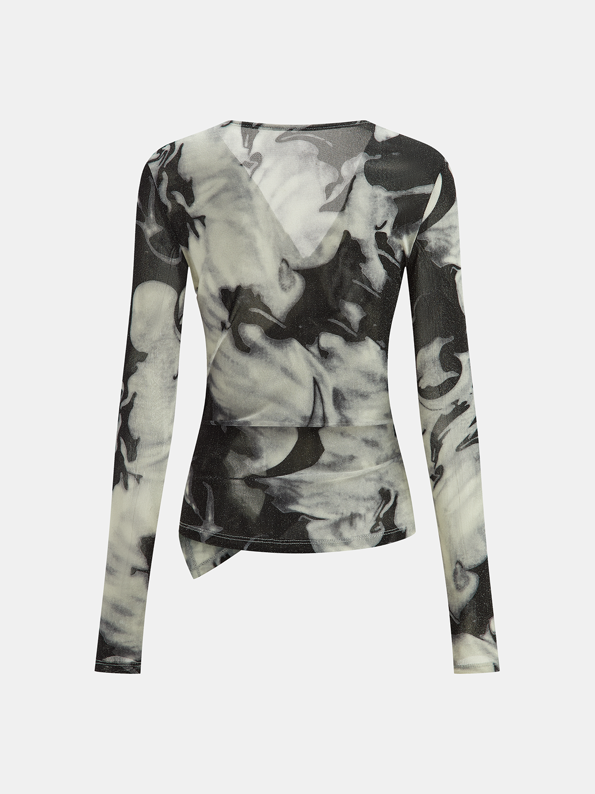 Blouse cache-cœur semi-transparente à manches longues en maille imprimée marbre 