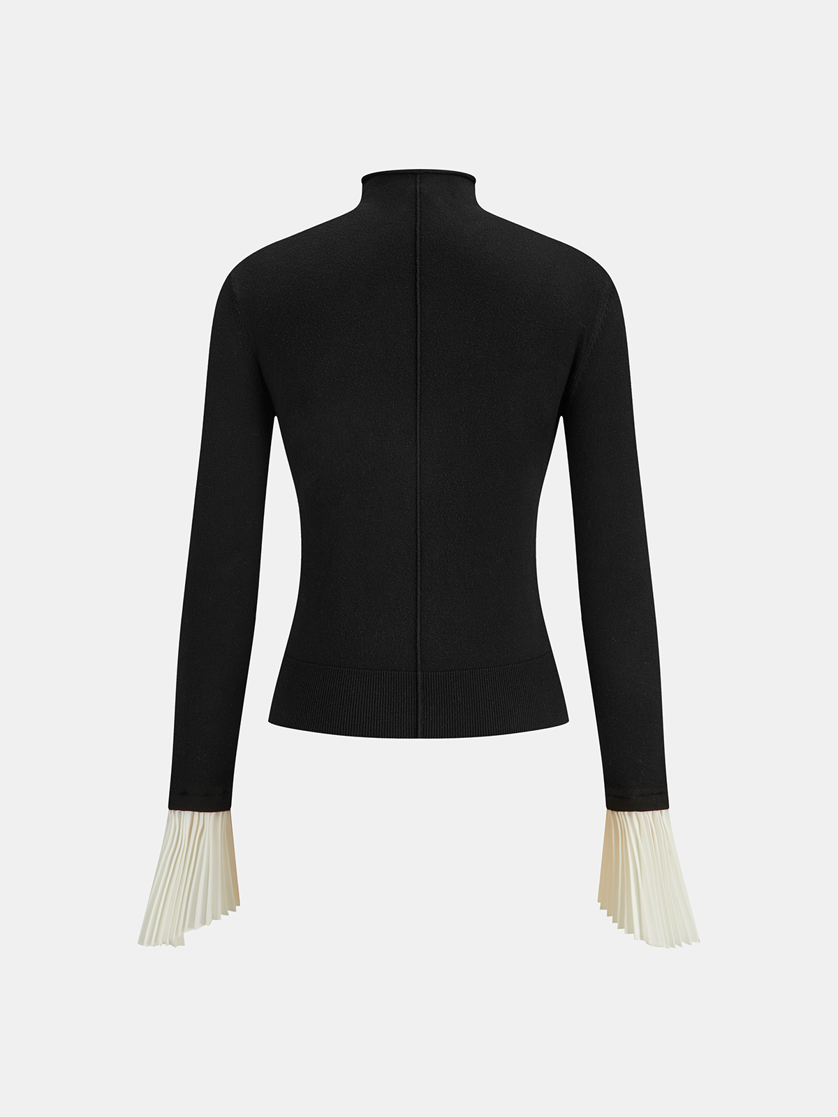 Contrast Pleated Cuff Mock Neck Sweater