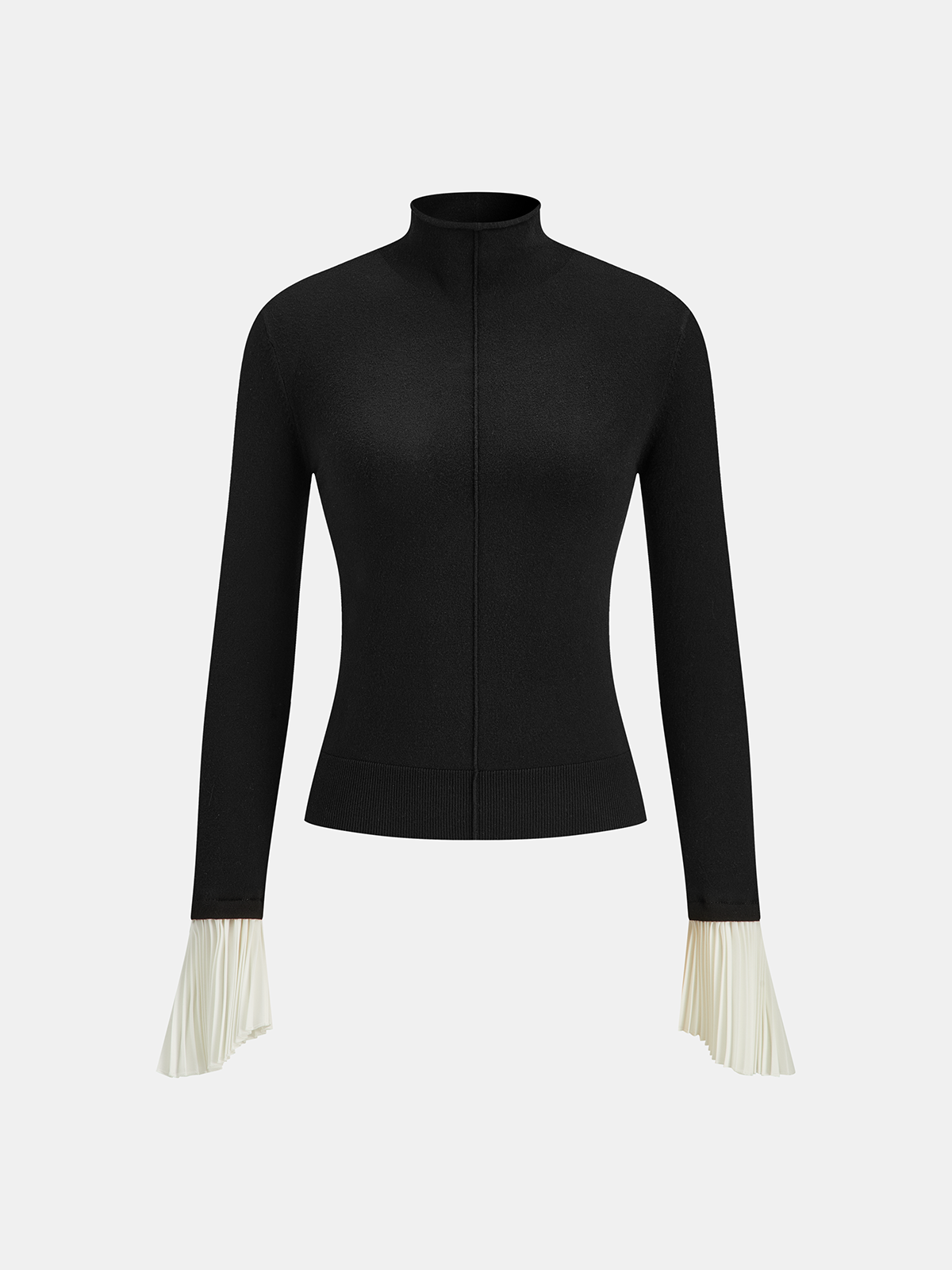 Rollkragenpullover mit Faltenmanschetten und Kontrastdetails