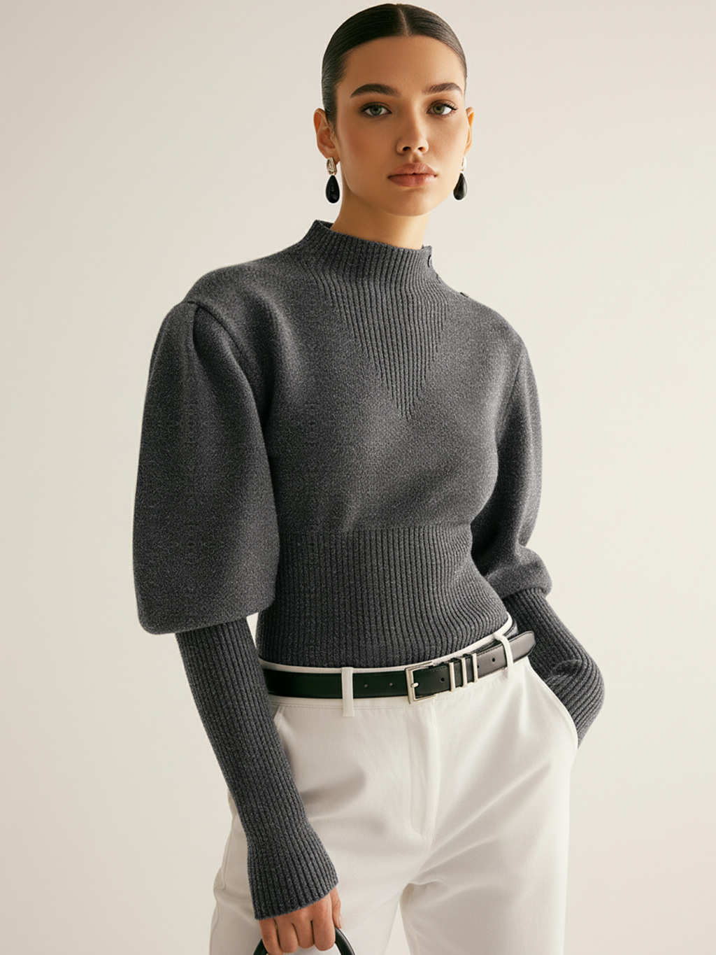 Pullover mit Keulenärmeln und Knopfdetail