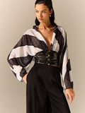 Semi-Sheer Striped Panel Faux Leather Top