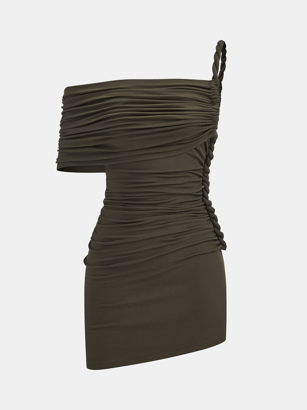 Mini-robe froncée asymétrique à corde tressée