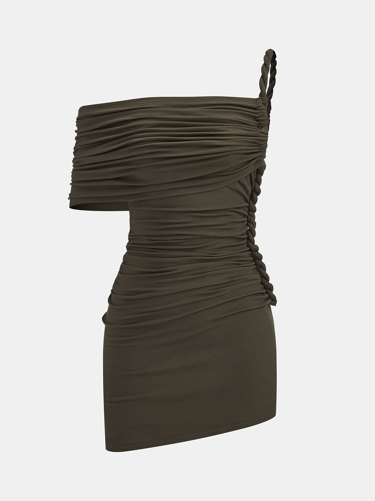 Geflochtenes Seil-Minikleid mit einem Träger und Raffungen 