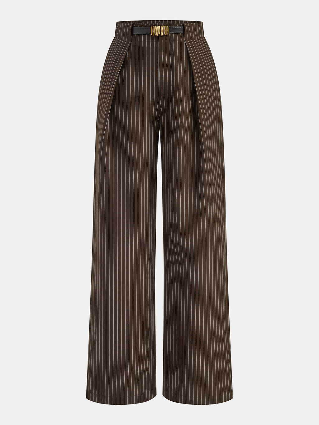 Gestreifte Bundfaltenhose mit Gürtel