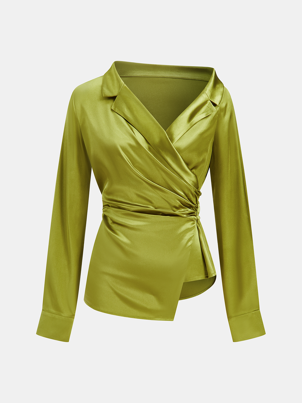 Chemise cache-cœur asymétrique en satin avec col et boutons latéraux