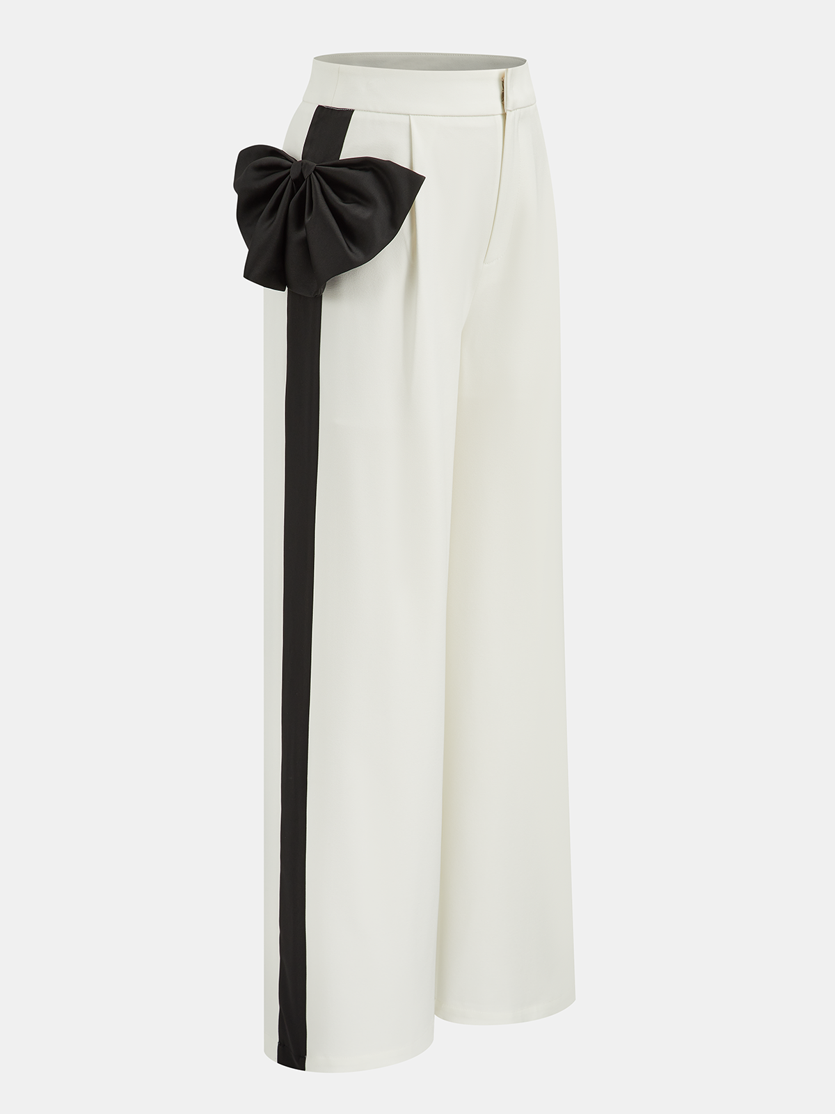 Contrast Bow Asymmetrical Wide-Leg Pants