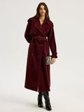 Trench-coat long croisé effet daim avec ceinture