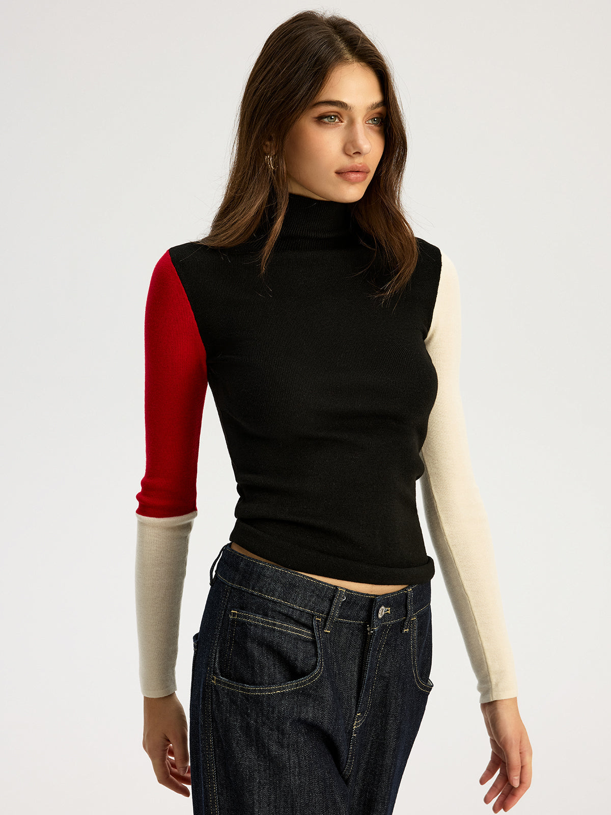 Rollkragenpullover mit Farbblöcken