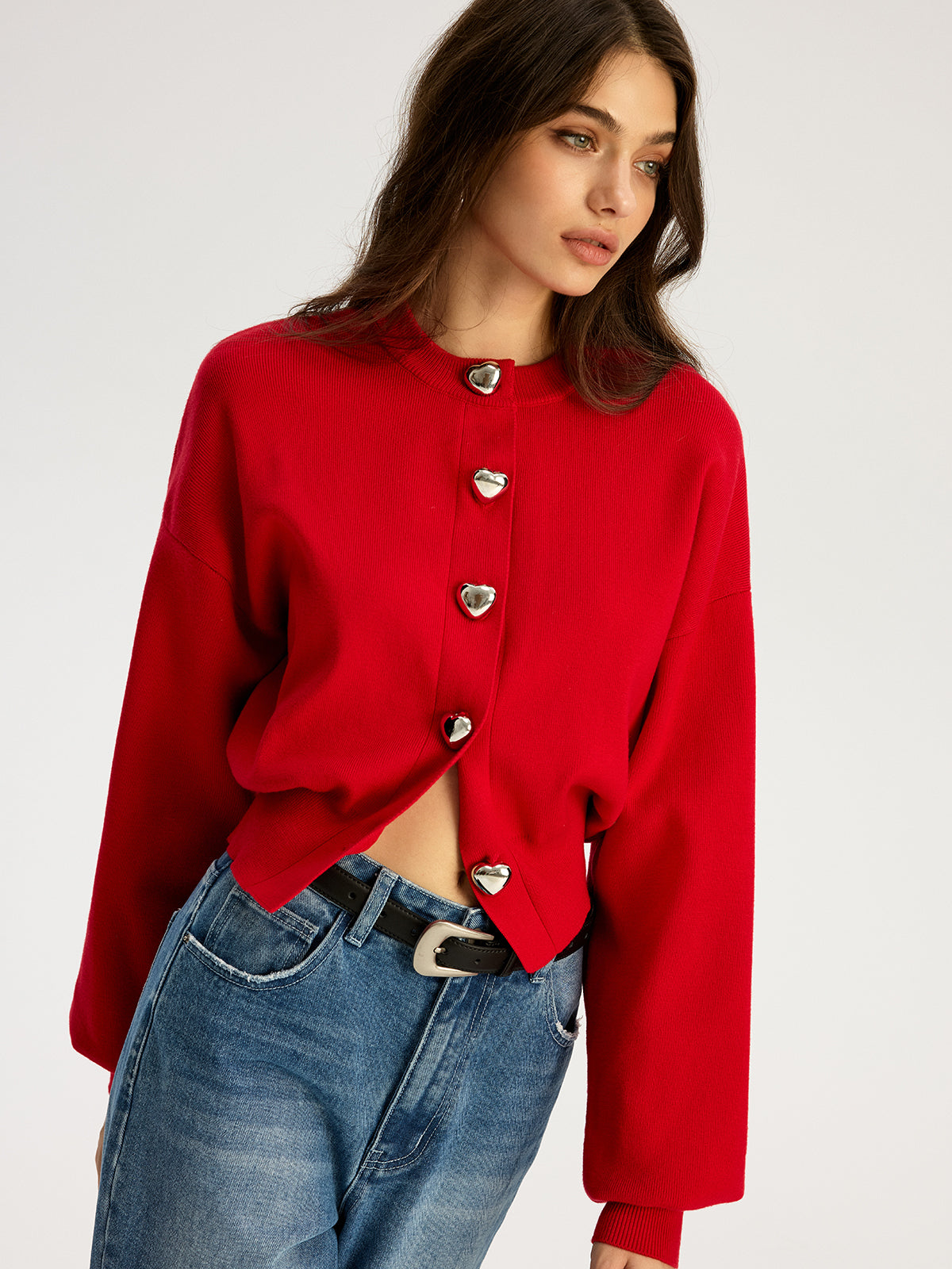 Heart Shape Button Sweater