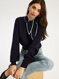 Gestricktes Oberteil mit Stehkragen und Knopfleiste