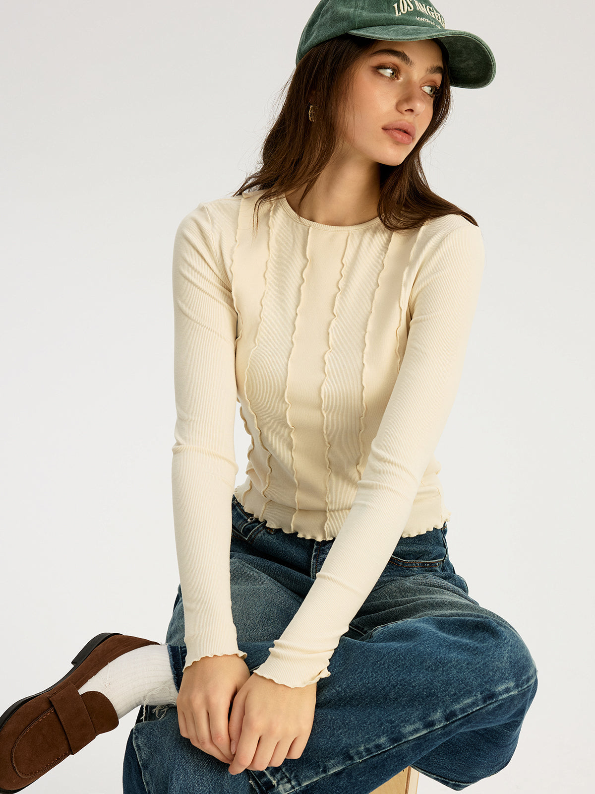 Seam Detail Ribbed Jersey Top