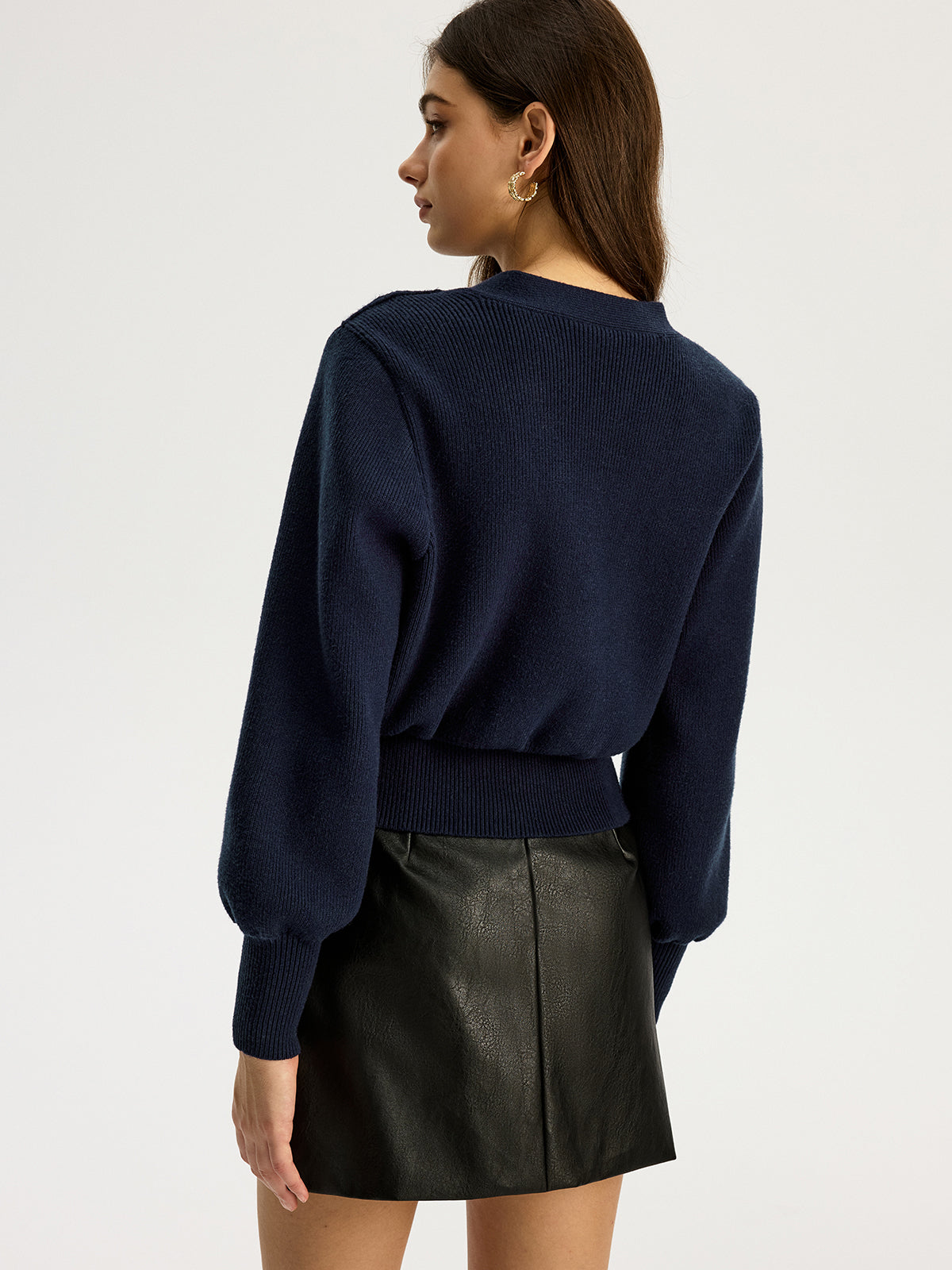 Heart Metal Button V-Neck Cardigan