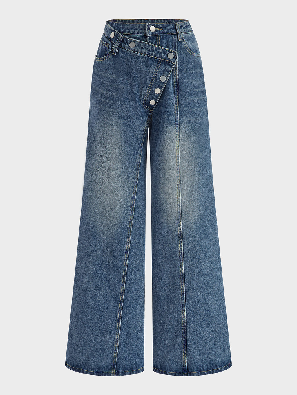 Asymmetrische Denimhose mit Knopfverschluss