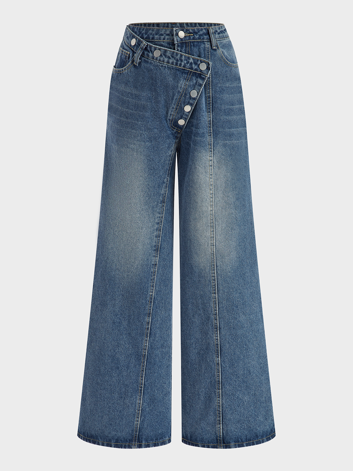 Asymmetrische Denimhose mit Knopfverschluss