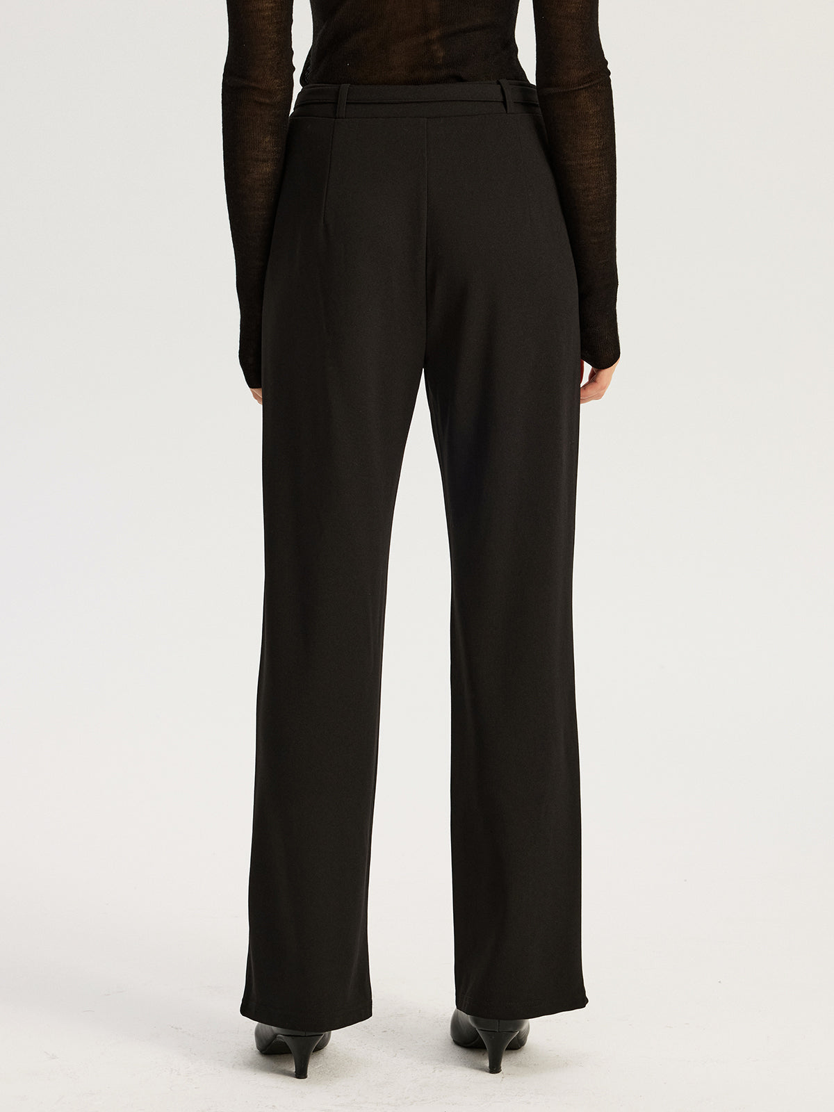 Straight-Leg Pants with Metal Chain Belt