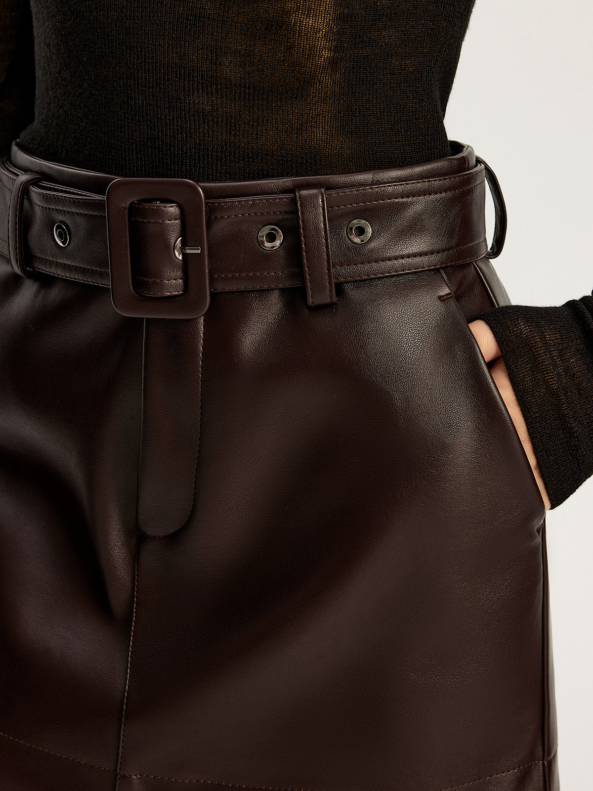 Belted Faux Leather Mini Skirt