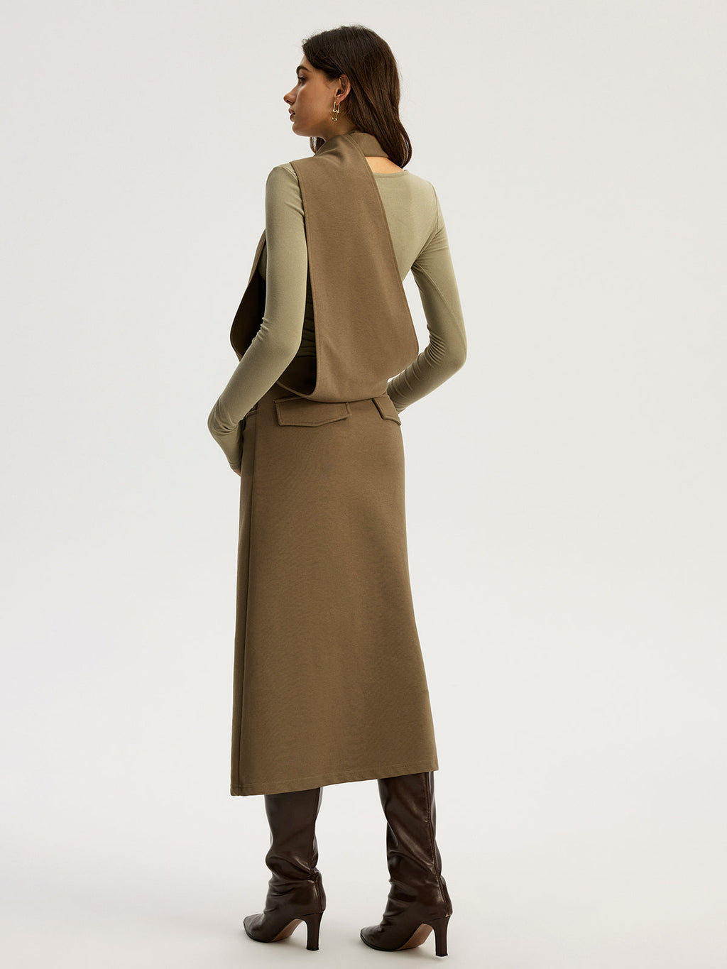 2 in 1 Long Sleeve Halter Neck Belted Maxi Dress