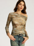 Tie Dye Print Off-shoulder Long Sleeve Top