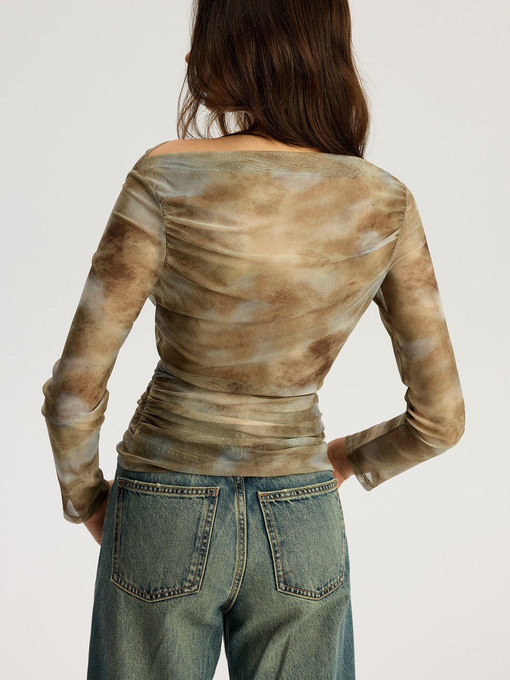 Tie Dye Print Off-shoulder Long Sleeve Top